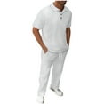 thumbnail image 3 of VBTAPA Men's 2 Piece Summer Outfits Short Sleeve Csual Track Suits Textured Polo Shirts and Drawstring Pants Set with Pockets White XXXL, 3 of 6