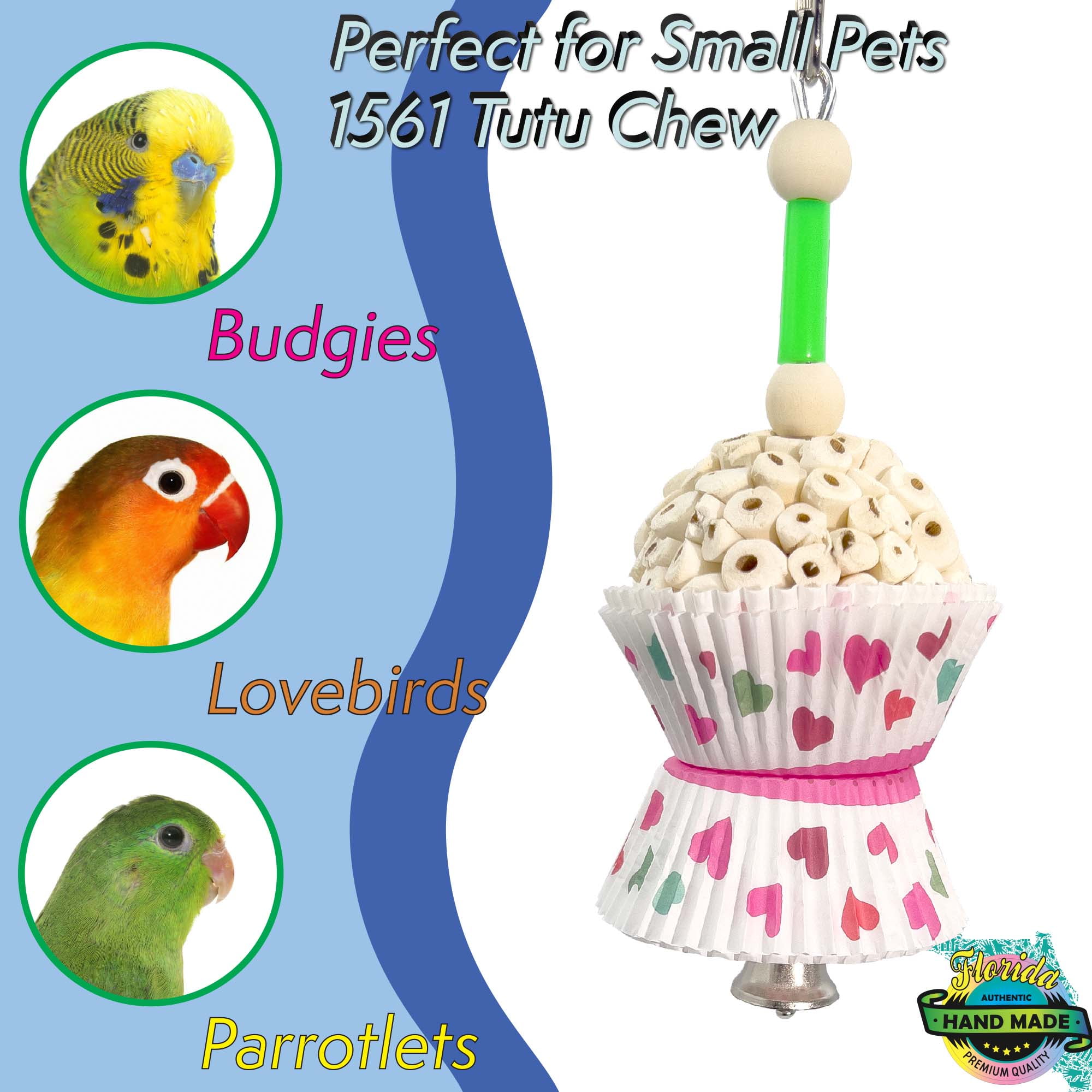 1563 Tutu Chew Three Natural Shredding Sola Mandarin Bird Toys by M&M