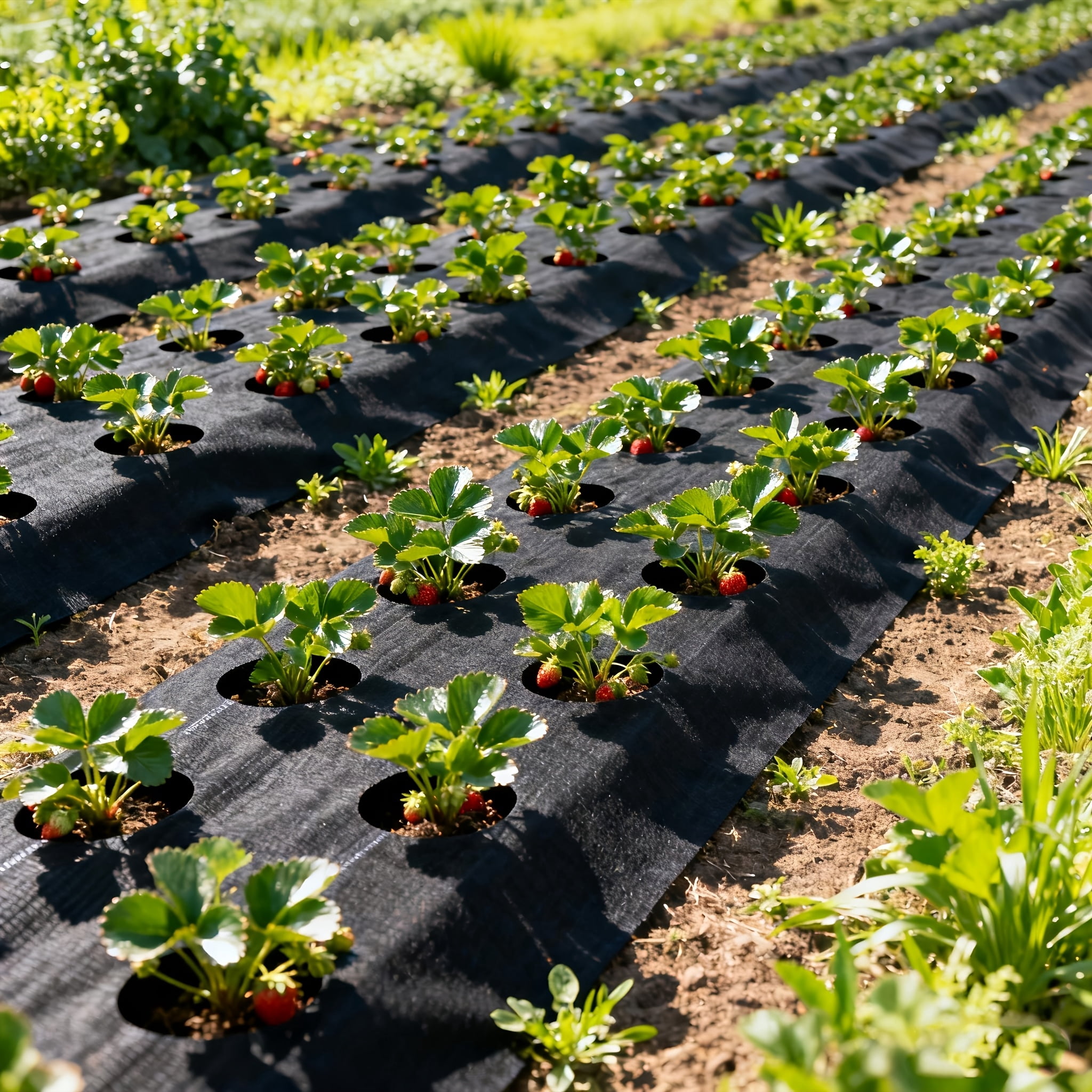 Landscape Fabric, Black Double-Layer Weed Barrier Fabric, Pre-Perforated Design, Multiple Sizes Available, Breathable & Anti-Waterlogging, Weed Control And Moisture Retention