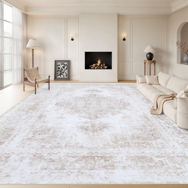 Alfombra XLUEZ 305 x 366 cm lavable a máquina, estilo vintage beige