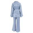 thumbnail image 4 of Txlixc Traje de pijama para mujeres, portátil de manga larga de color sólido + pantalones sueltos + cinturón Txlixc moda, 4 of 9