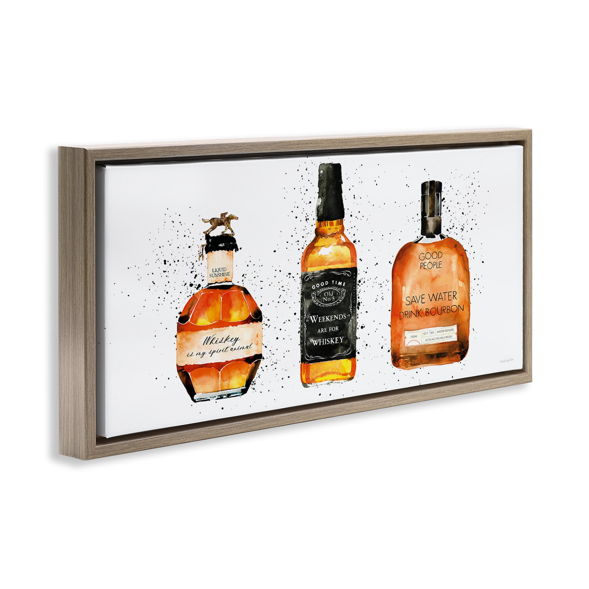Stupell Industries Funny Phrases Whiskey Bottles Food & Beverage Painting Brown Floater Framed Canvas Art Print Wall Art, 25 x 11