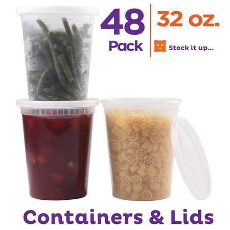 Food Storage Containers with Lids [48 Pack, 32oz] - Plastic Containers, Deli, Slime, Soup, Meal Prep Containers | BPA Free | Stackable | Leakproof | Microwave | Dishwasher | Freezer