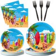 thumbnail image 1 of Juego de platos y servilletas de fiesta con temática de surf Qyeahkj, 100 unidades, 1 of 7