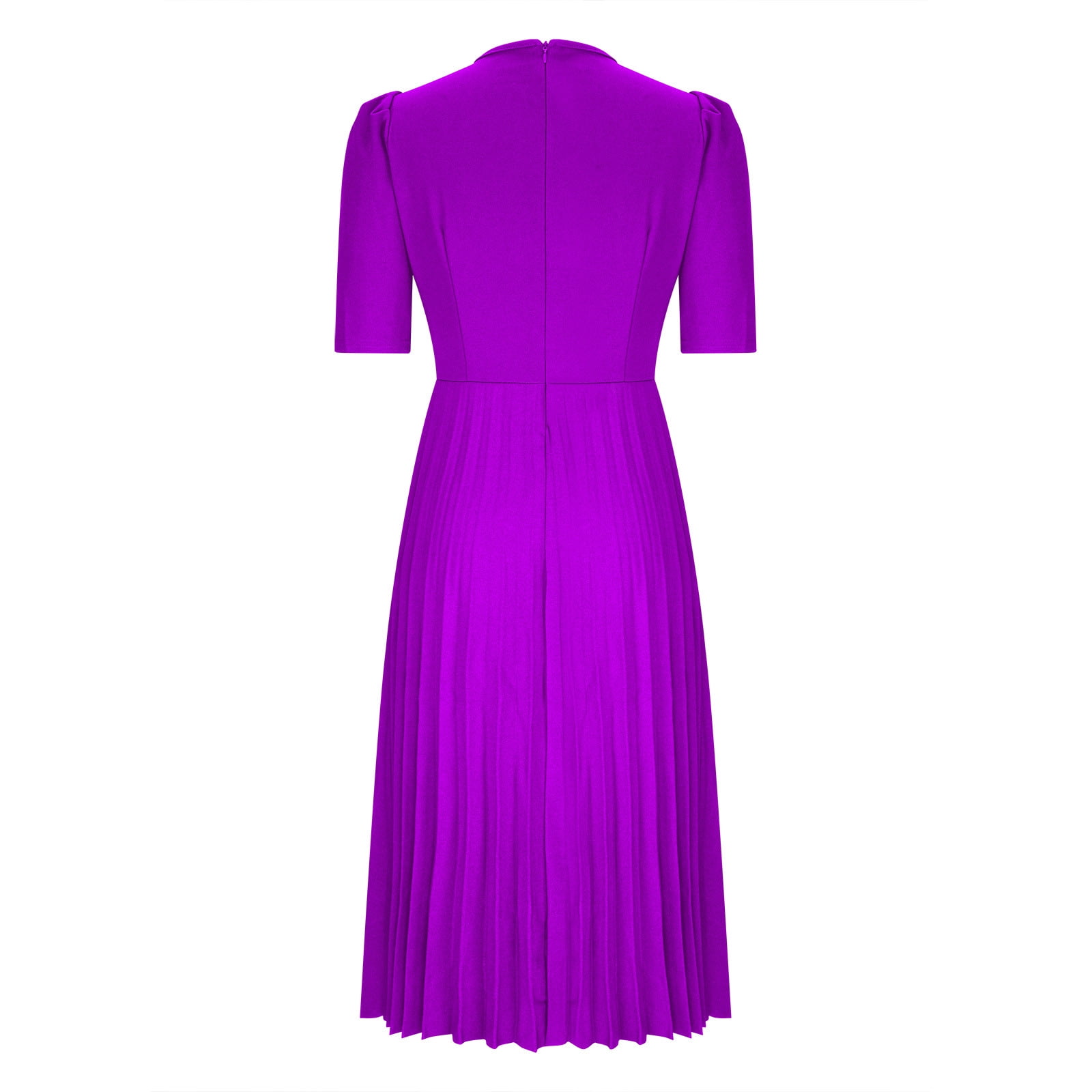 AOOCHASLIY Ladies Dress Clothes Women Solid Color Round Neck Temperament Crimping Waist Retraction Fashion Dress