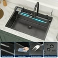 thumbnail image 6 of Logmey 30x19 Inch Drop-in Kitchen sink Workstation Kitchen Sink Waterfall Kitchen Sink Stainless Steel Kitchen Sink Gunmetal Black Sink with Digital Display Waterfall Faucet, 6 of 11