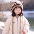 thumbnail image 6 of Wxirdrow Baby Beanie Warm Winter Hat Kids Cute Cat Knit Earflap Hat Fuzzy Fleece Lined Winter Warm Cartoon Protective Cold Weather Cap For Boys Girls Khaki,2-8 Years, 6 of 7