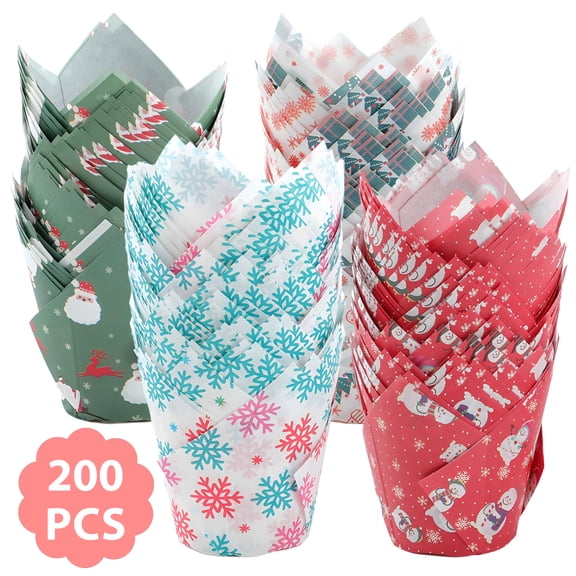 200 Pack Cupcake Liners, Food Grade Paper Baking Cups for Muffins, Cupcakes and Desserts, 4 Color Assorted