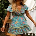 thumbnail image 4 of MesaSe Robe Bohème pour Femmes Motif Floral Manches Courtes Col en V Profond Design Taille Robe Courte Plissée Ample pour Vacances à la Plage, 4 of 6