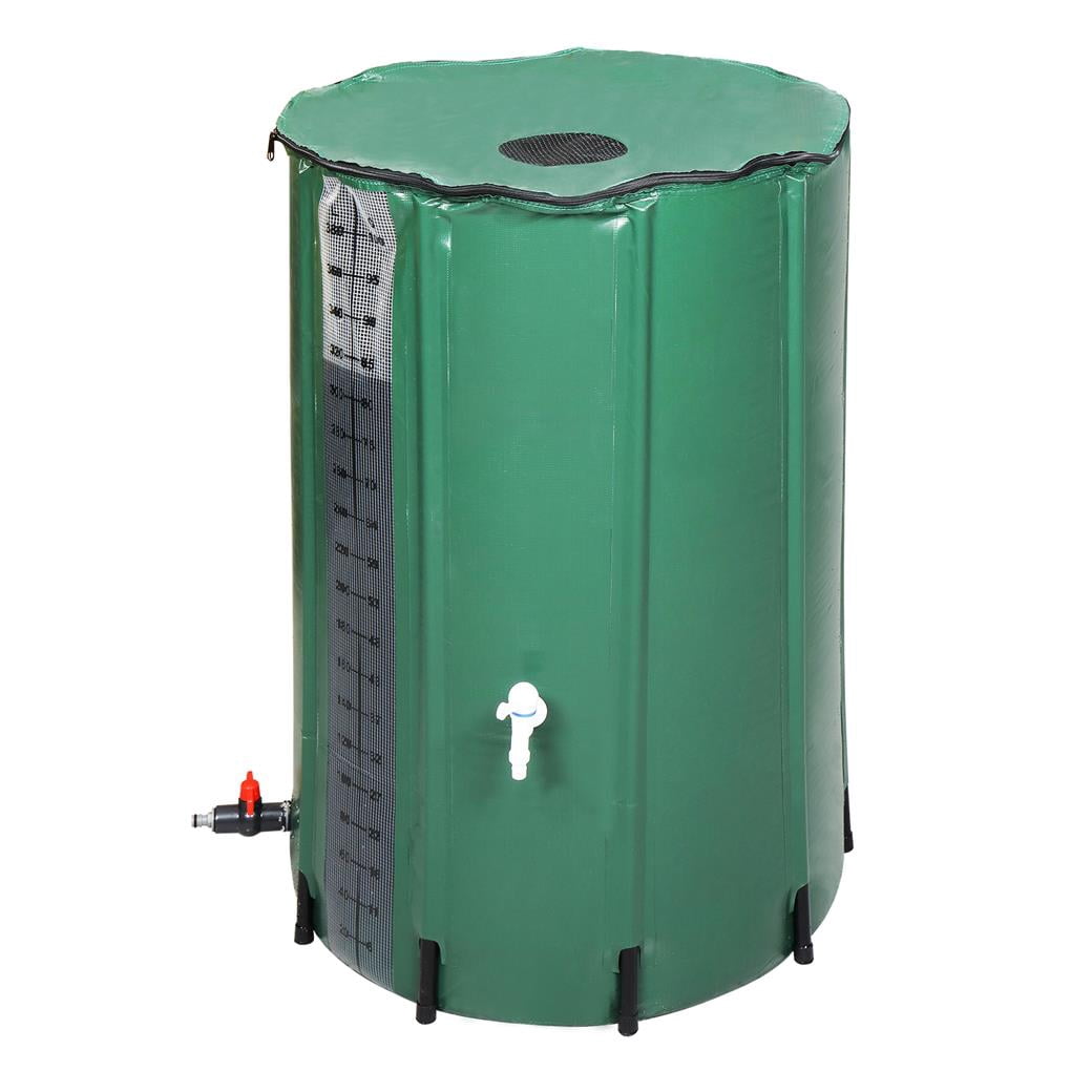 100-Gallon Robust PVC Rain Accumulation Unit with Measurement Scale in Green Hue - Innovative Water Conservation Solution