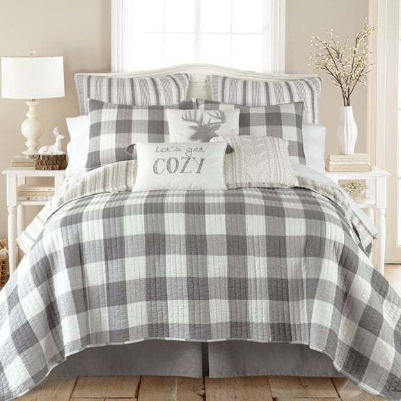 Levtex Home - Camden Grey Quilt Set -Twin/Twin XL Quilt One Standard Pillow Sham - Buffalo Check in Grey and Cream - Quilt Size (68 x 86 in.) and Pillow Sham Size (26 x 20 in.)