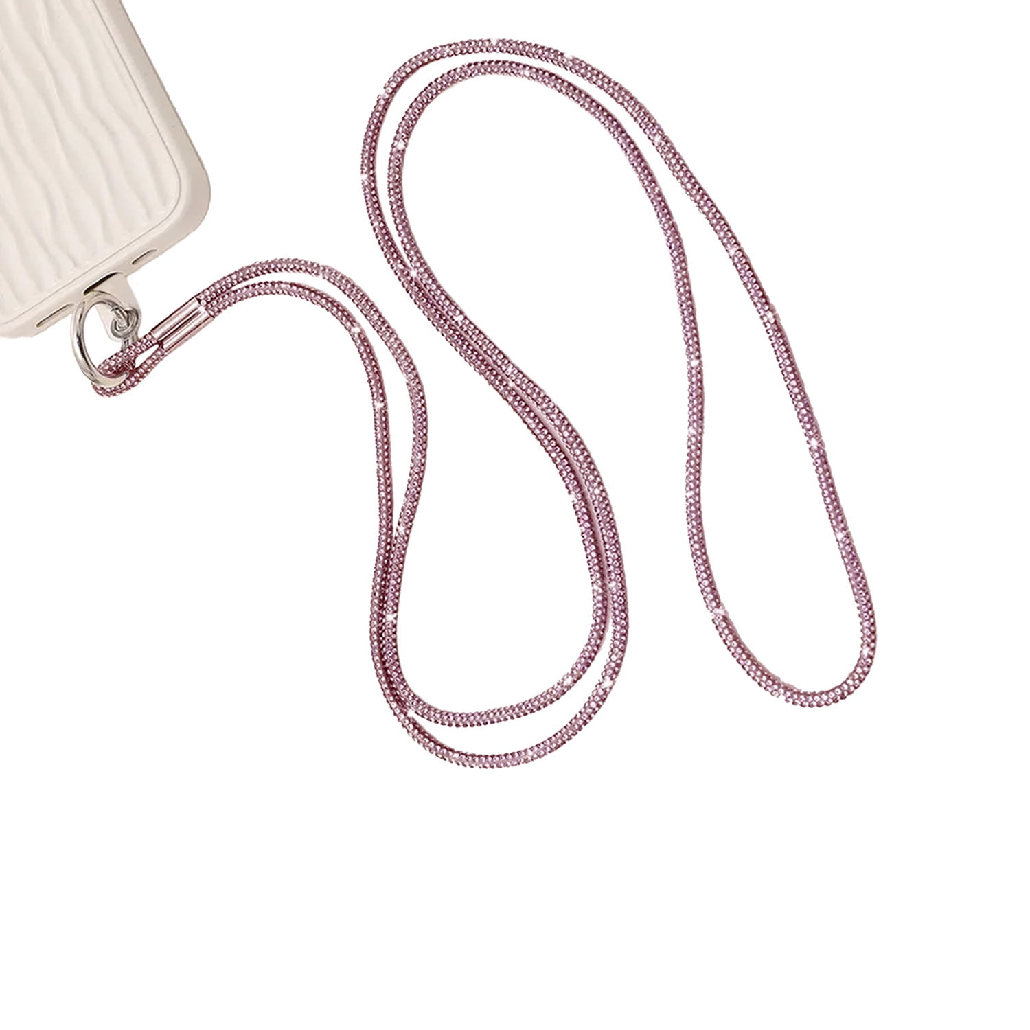Sparkling Crystal Beaded Neck Strap Keychain - Pink