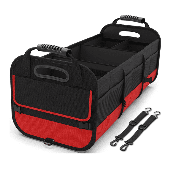 FTCBJJA Large Car Trunk Organizer with 5 Compartments Trunk Organizers and Storage, Reinforced Handle, Securing Straps, Trunk Organizer Available for Car, SUV, Minivan