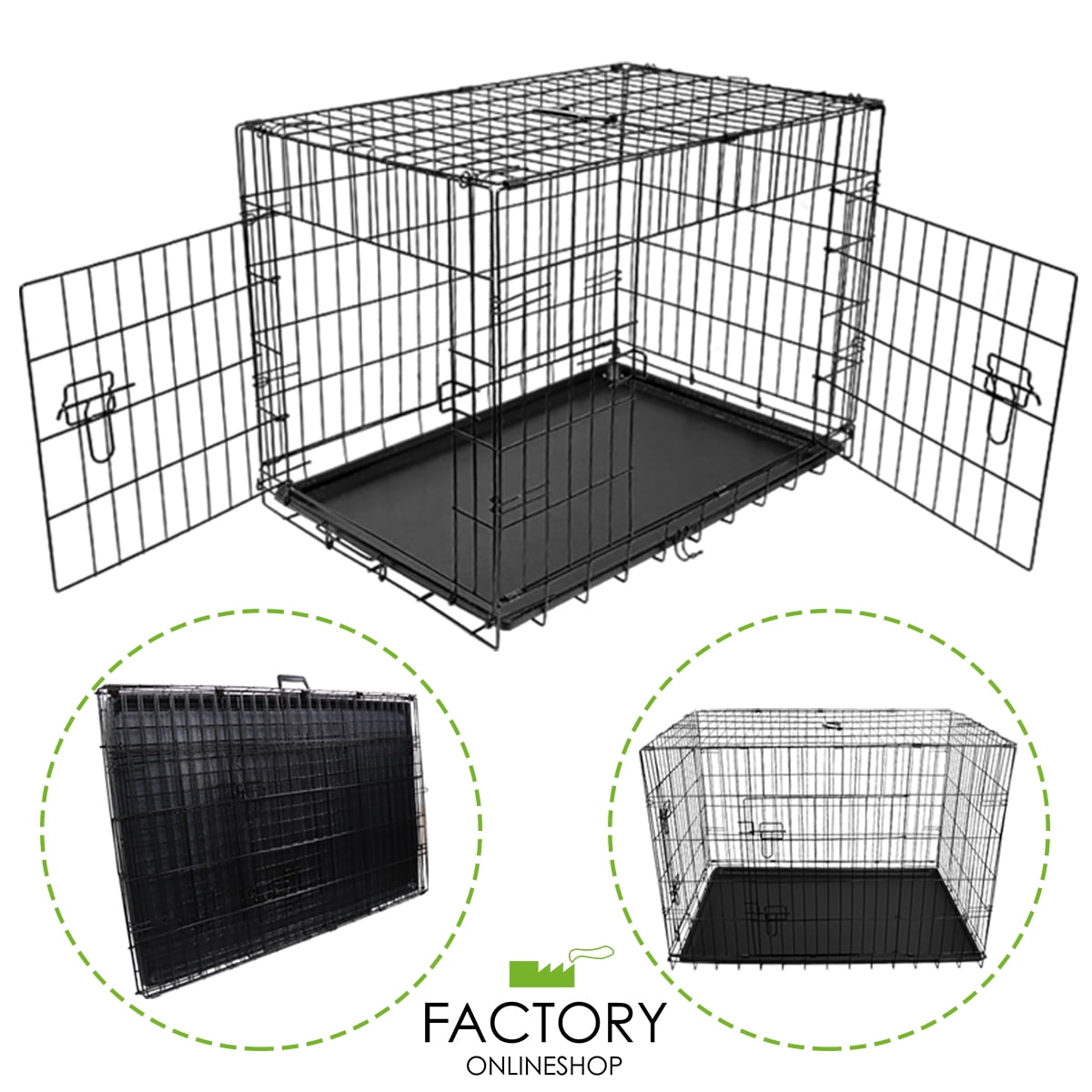 Geniqua [24"][30"][36"][42"][48"] Folding Portable Dog Crate Pet Cage Kennel Pen 2Doors