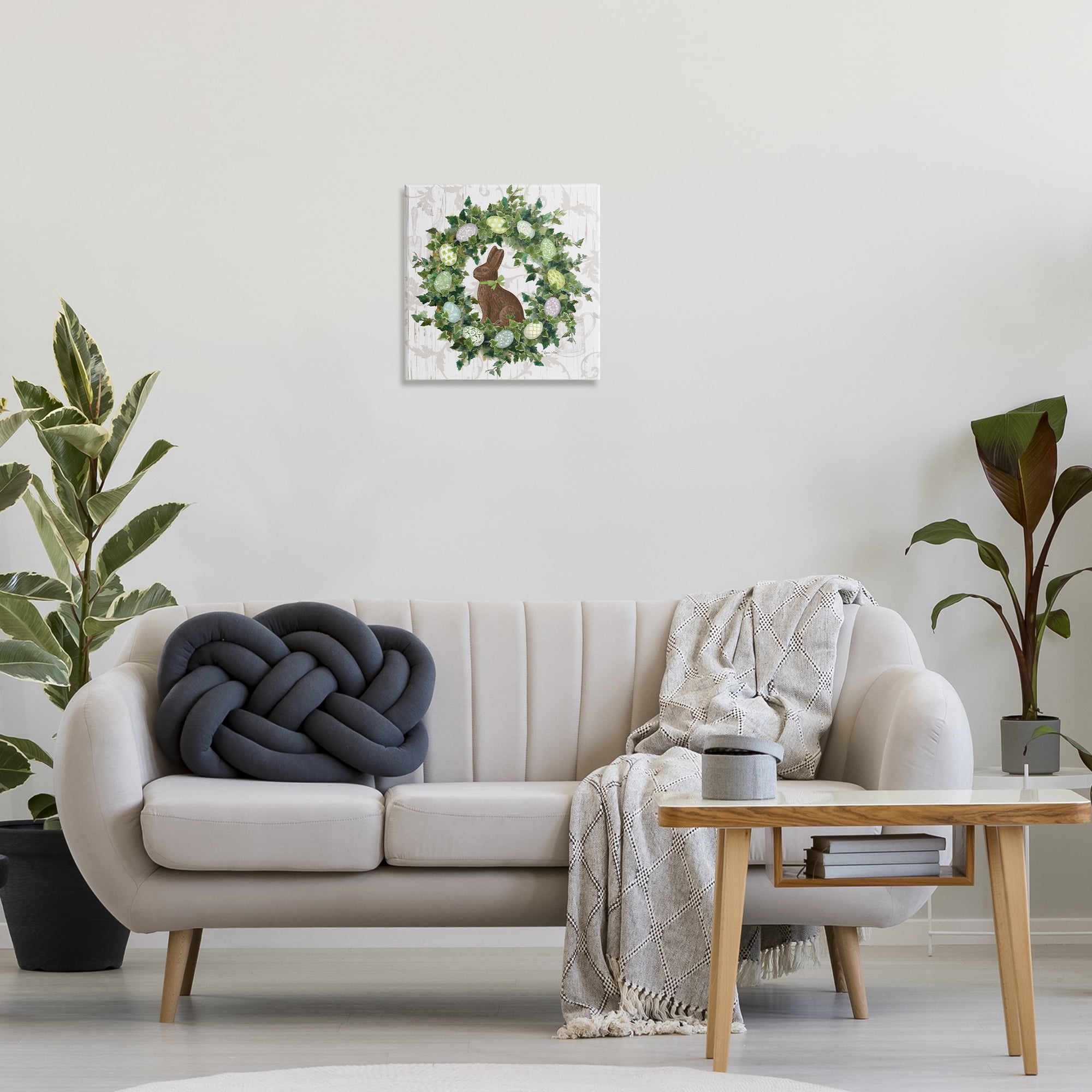 Stupell Industries Spring Easter Egg Wreath Botanical & Floral Painting Gallery Wrapped Canvas Art Print Wall Art, 17 x 17