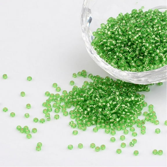 50 g 11/0 Grade A Transparent Glass Seed Beads Silver Lined Round Hole Round Lime Green 2x1.5mm Hole: 0.3mm 3000pcs/50g
