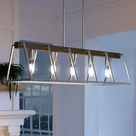 

Luxury Contemporary Indoor Chandelier 11.25 H x 42.00 W with Modern Farmhouse Style Elements Vintage Design Burnished Silver Finish and Open Steel Frame UQL3831