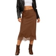 thumbnail image 2 of Skirts for Women Elegant Satin Skirt with Lace Trim Detail Flowy Midi Length Party Wear Casual Women Midi Skirt Coffee S, 2 of 5