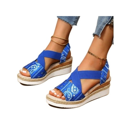 

Zodanni Women Comfy Slip On Wedge Sandals Ladies Work Breathable Thick Sole Traditional Espadrilles Sandal