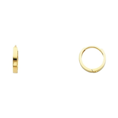 Small Polish - Round Huggie Hoop Earrings Solid 14k Yellow Gold Plain Square Tube Huggies Polished Small 11 x 2 mm