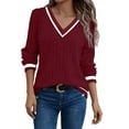 thumbnail image 2 of ABCDE Sweaters for Women V Neck Color Block Long Sleeve Knit Shirts Casual Lightweight Sweater Fashion Elegant Tops Gift, 2 of 7