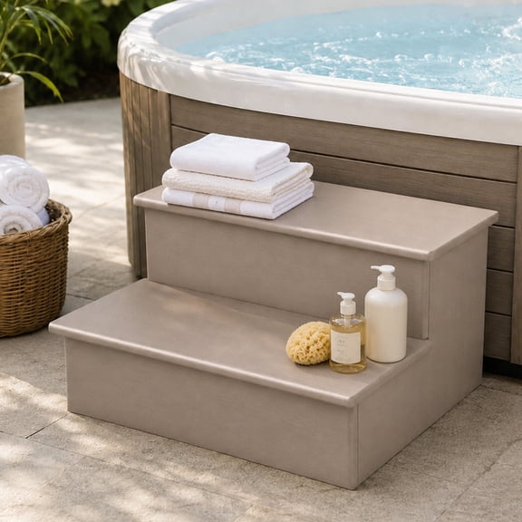 FOOWIN HDPE Hot Tub Steps, Non-Slip Spa Steps, Outdoor Hot Tub Stairs for Patio, Deck & Pool, Brown