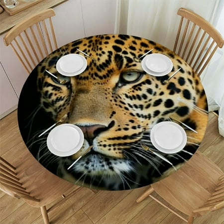 

Patifu Leopard Round Table Cover Stain Resistant Washable Indoor Outdoor Tablecloth Kitchen Dining Wedding Parties Picnic Farmhouse 100% Polyester Fiber 54-58