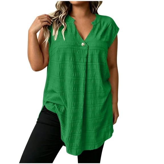 FNFYFH Plus Size Long Tank Tops for Women Loose V Neck Tank Tops Flowy Curve Hem Tunic Sleeveless Blouses
