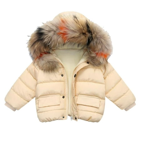 

REDARER Winter Child Kids Solid Color Hoodie Zipper Coats Keep Warm Jacket Clothes Sweatshirt Zipper Jacket For Girls Beige 2-3 Years