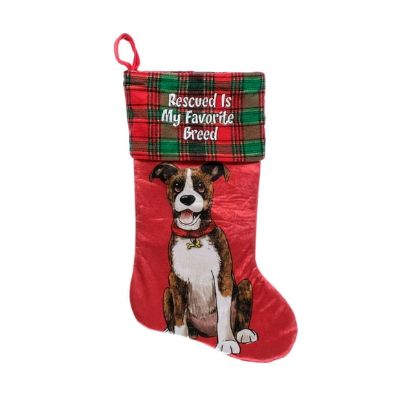 ASPCA, Mix Breed 20 inch Velour Christmas Stocking, Red, Multi-Color.