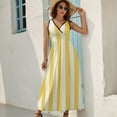 thumbnail image 5 of Yellow And White Vertical Stripes Dress Summer Street Style Bohemia Long Dresses Female Sleeveless Printed Maxi Dress, 5 of 9