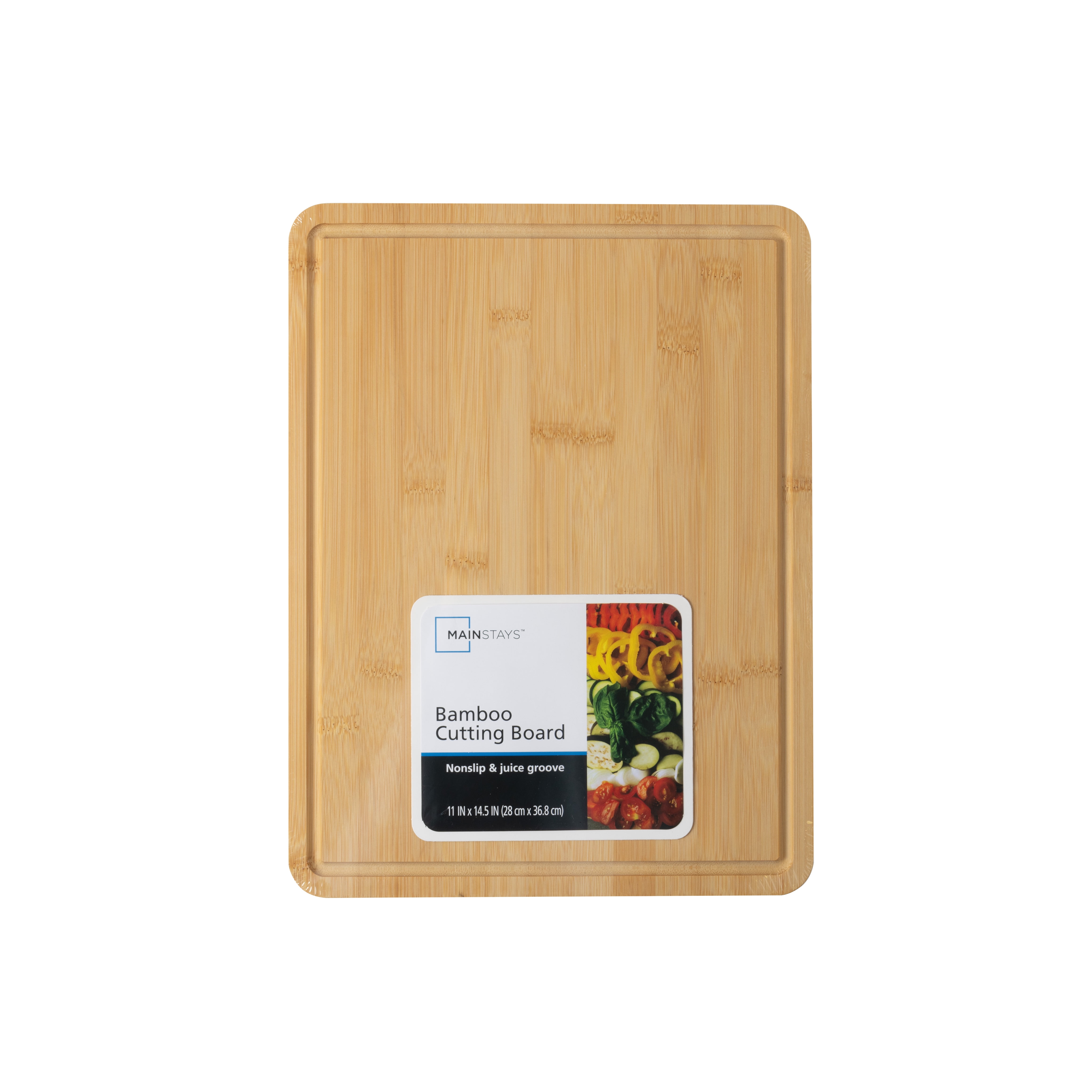 Mainstays 11" x 14.5" Non-Slip Bamboo Cutting Board, 100% Natural Bamboo Color, with Juice Groove