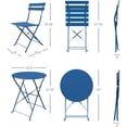 thumbnail image 4 of Outdoor Folding Bistro Set - Round Table & 2 Chairs, Space-Saving Metal/Wood Design for Patio, Garden or Balcony - Blue, 4 of 8