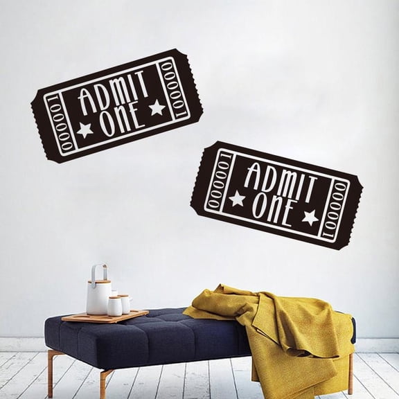 Set Of 2 Home Theater Movie Tickets Admit One Wall Sticker Cinema Film Movie Theater Tickers Wall Decal Bedroom Playroom Vinyl 45cmx42cm