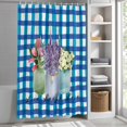 thumbnail image 3 of Tulip Lavender Flowers Fabric Shower Curtain Blue Check Plaid Washable Shower Curtains for Bathroom, Waterproof Bath Curtain with Hooks Home Decor 72x84in, 3 of 8
