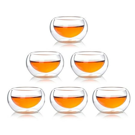 Atlantic Collectibles Heat Thermal Resistant Double Wall Insulated Glass Sake or Tea Cup Set of 6 Cups Drinks Kitchen Decor Party