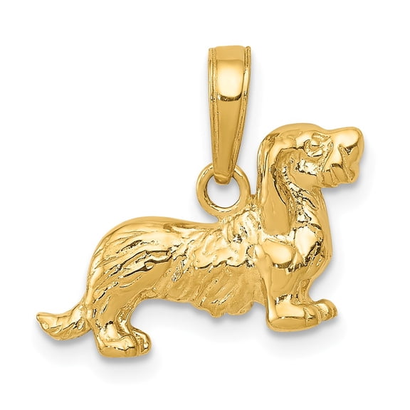 14K Yellow Gold Solid Brushed Diamond Cut Bill Dog Face Charm Pendant