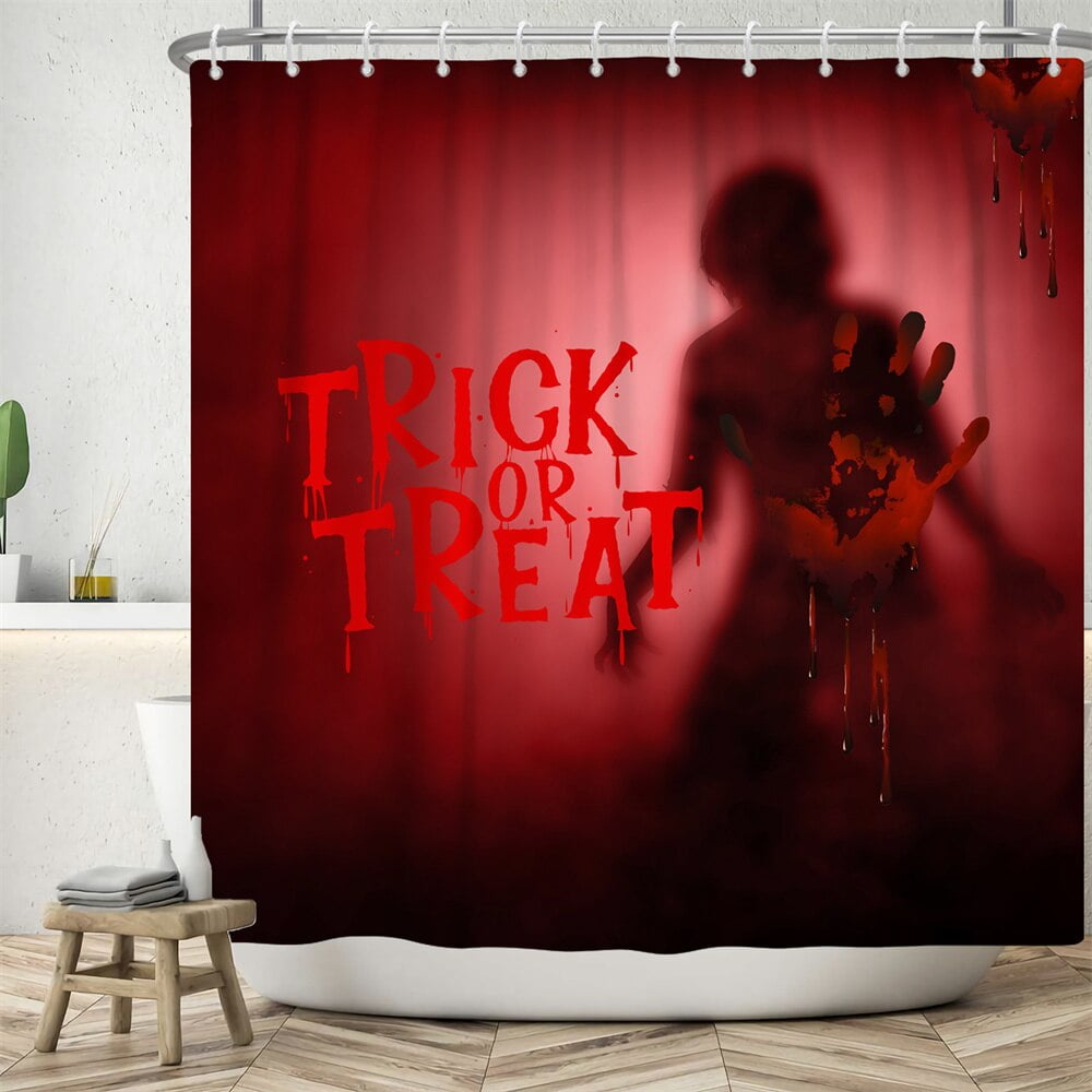 Halloween Zombie Shower Curtain Scary Dead Woman with A Bloody Tool