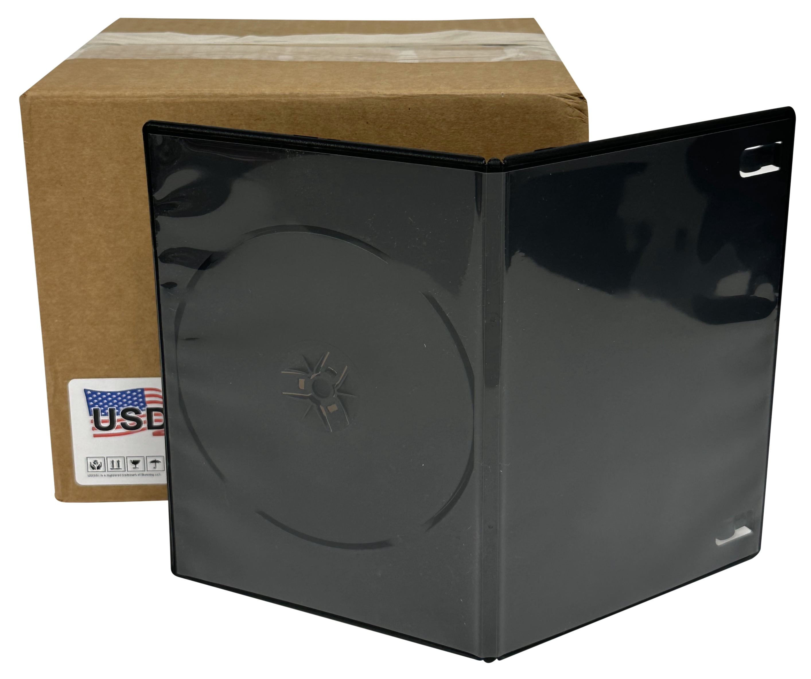 USDISC DVD Cases Slimline 7mm Premium, Single 1 Disc, Black, Pack Of 25