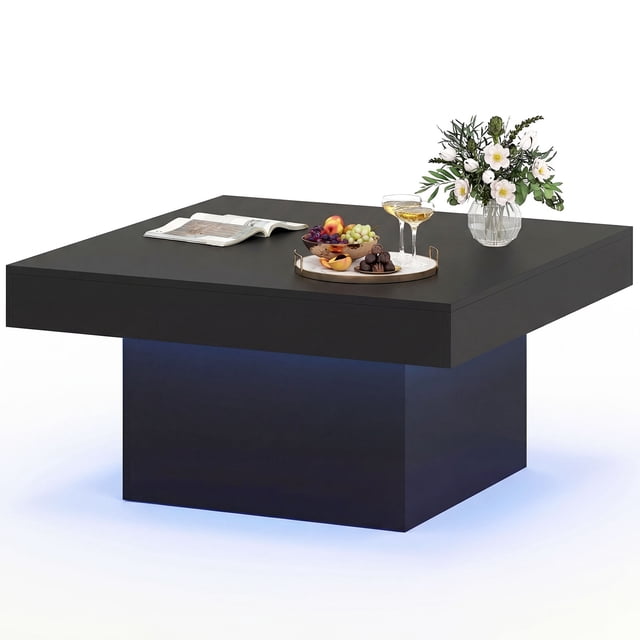 Gymax LED Coffee Table w/Adjustable Light Colors Speed & Brightness Remote Control Black