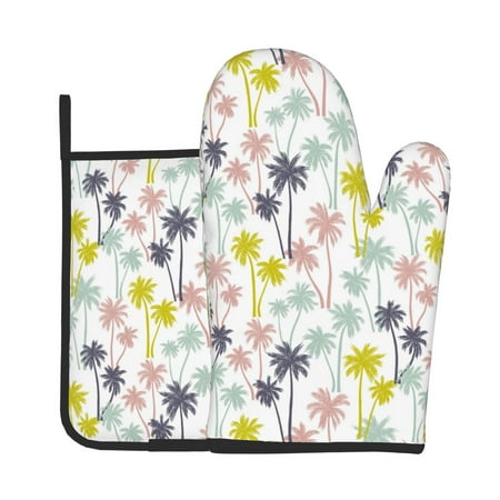

Vsdgher Hawaiian Coconut Tree Oven Mitts and Pot Holders 2 pcs Set High Heat Resistant Kitchen Oven Glove for Baking and Cooking