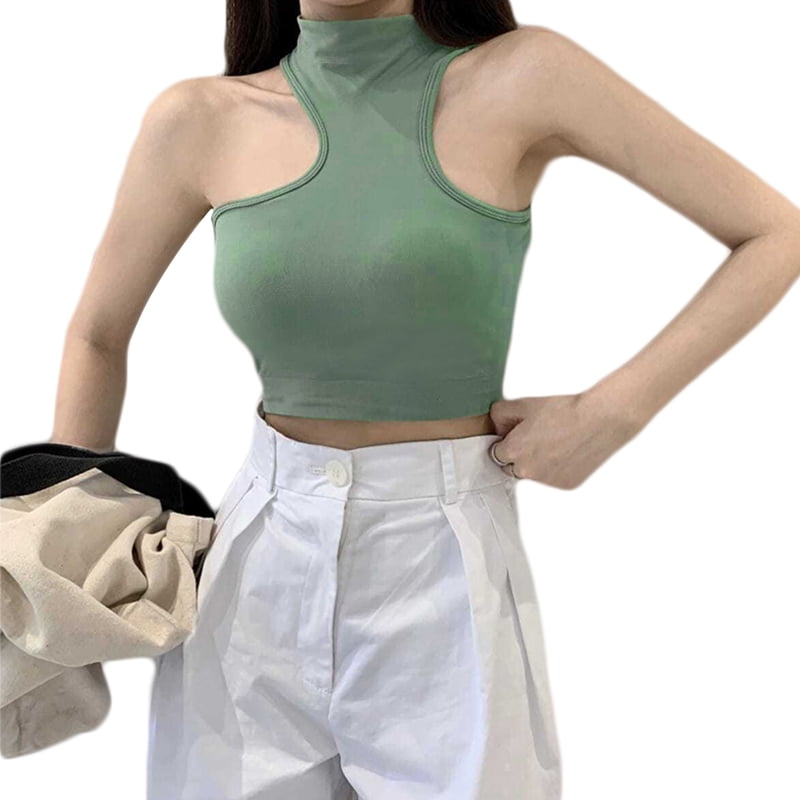 Women Sexy Sleeveless Choker Halter Crop for Tank Top Simple Plain Solid  Color Irregular Cutout Turtleneck Camisole Off Shoulder Casual Slim Fit Vest  - Walmart.com