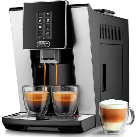 Zulay Kitchen Magia AMPRO Automatic Espresso Machine with Grinder and Milk Frother - Black Silver