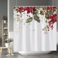 thumbnail image 3 of Red Flowers Shower Curtain Sage Green Leaves Red Fruits Vine Plants Shower Curtains for Bathroom Bathtubs Waterproof Fabric Shower Curtain with Hooks 72x72 Inches, 3 of 6