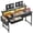 Black, variant on melmine Computer Desk with LED Lights, 2 Fabric Drawers, Adjustable Monitor Stand, Brown, 47.2" x 19.5" x 37.8" Office Desk for Small Spaces