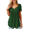 thumbnail image 1 of JustVH Blouse Décontractée Unie Henley Col en V pour Femmes Tunique Plissée à Boutons, 1 of 4