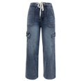 thumbnail image 5 of Women's High Waisted Wide Leg Jeans, Retro Style Slimming Denim Pants with Cargo Pockets, Casual Loose Fit Stretch Jeans for Daily Wear, Comfortable Cotton Blend Vintage Inspired Jeans Dark Blue, 5 of 7