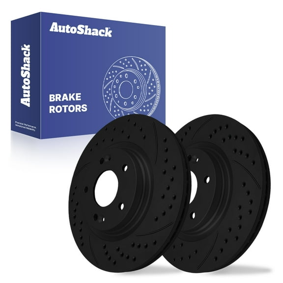 AutoShack Front Vented Drilled & Slotted E-Coated Brake Rotors Black Finish 2-PC Set Replacement for 2009-2012 Hyundai Elantra 2005-2010 Hyundai Sonata 2012-2013 Kia Soul NightGuard 11.02" (280 mm)