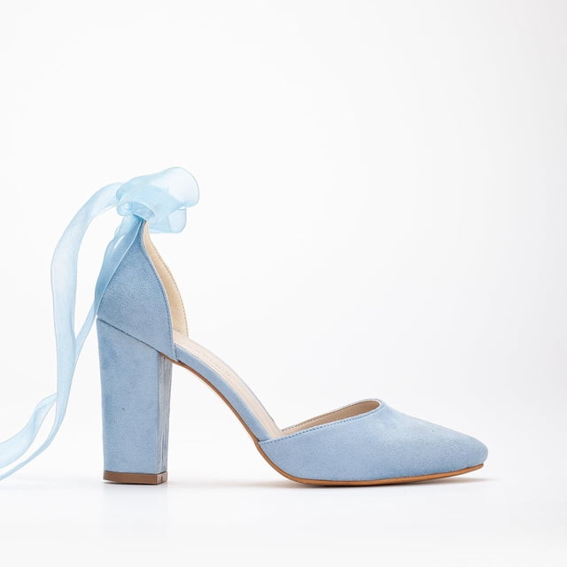 Gisele - Zapatos de novia azul bebé con lazo azul cielo 22 CM
