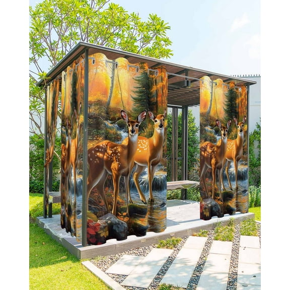 nqOlkjepod Outdoor Curtains for Patio Waterproof, Orange Autumn Deer Outdoor Privacy Panels Grommet, Forest Vintage Elk Blackout Outside Curtains for Porch/Cabana/Pergola/Gazebo 54"x84", 2 Panels